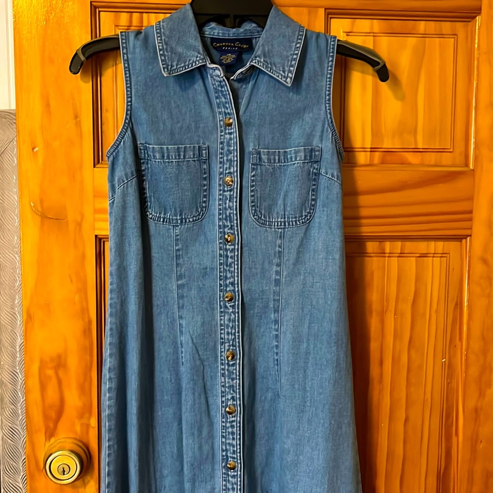 Sleeveless Denim Button-Front Dress